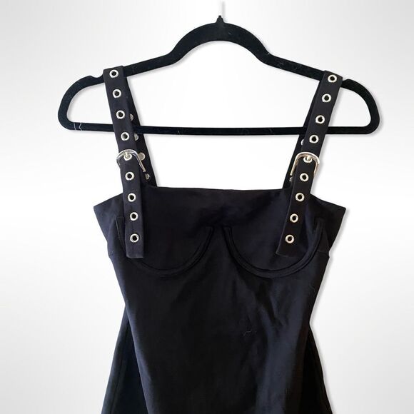 H:ours Amya black mini dress buckle straps bustier style body con Revolve Sz S - Picture 5 of 10